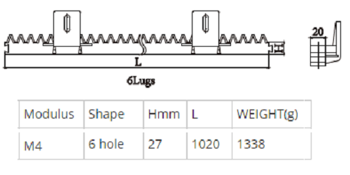 Gear rack 6 lugs